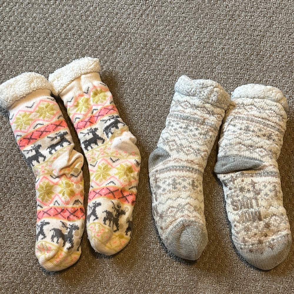 Cozy Winter Socks Set - Cream and Gray
